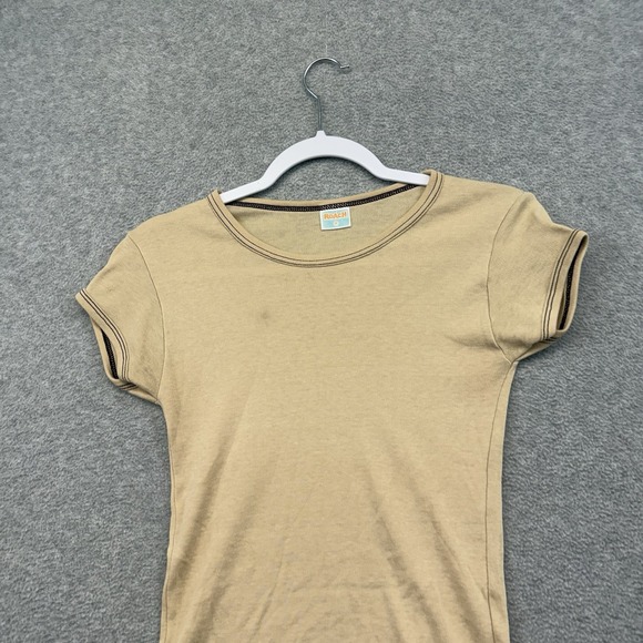 Roach Tops - Vintage 70s T-Shirt Women's Blank Plain Top Beige Tan Brown Medium USA Cotton